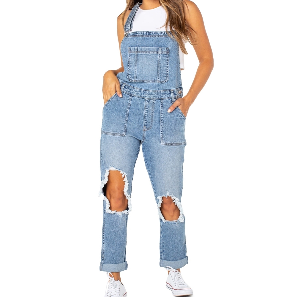 Celebrity Pink distressed denim overalls